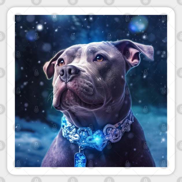 Staffy Puppy Enjoys The Winter Sticker by Enchanted Reverie